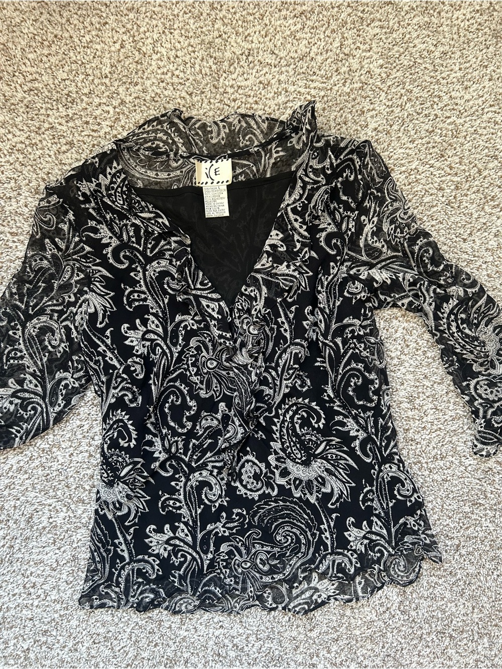 Black & White Paisley Silk Women's Blouse